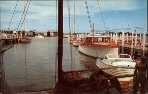 Falmouth Harbor Massachusetts MA Cape Cod Men Working Boat Docks c1950s-60s PC