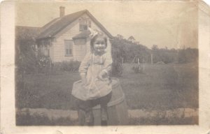 J45/ Slocum Rhode Island RPPC Postcard c1910 Cute Girl on Barrel 280