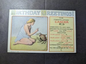 Mint 1908 USA Birthday Greetings Postcard Astrology Cancer Constellation