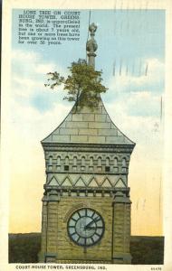 Tree on Court House Tower - Greensburg IN, Indiana - pm 1937 - Linen