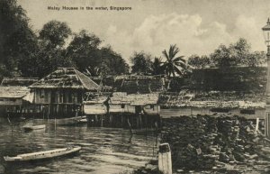 PC CPA SINGAPORE, MALAY HOUSES IN THE WATER, Vintage Postcard (b3039)
