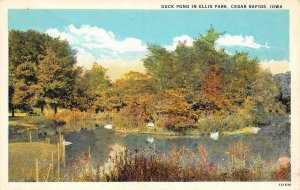 CEDAR RAPIDS, Iowa IA     DUCK POND In ELLIS PARK     ca1920's Postcard