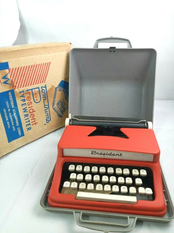 Vintage 60s Tom Thumb Children's Red President Typewriter w/ Case & Box