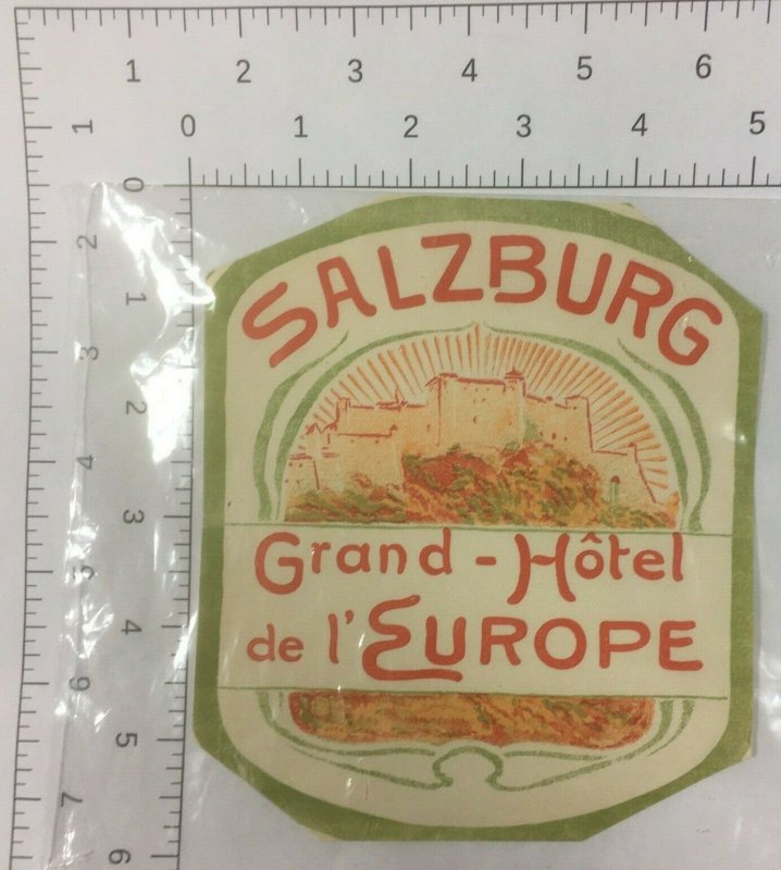 Grand Hotel de l'Europe Salzburg Luggage Label Vtg Sticker Stamp Austria 