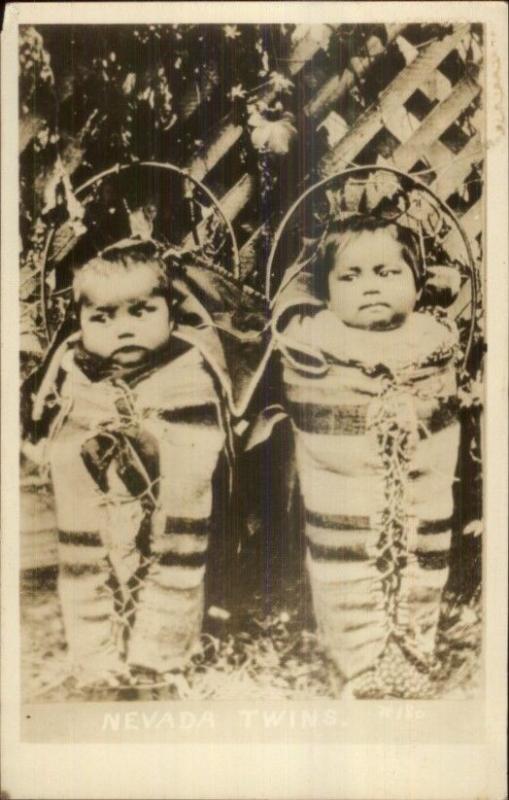 Native American Indian Babies Papooses NEVADA TWINS c1950s-60s RPPC