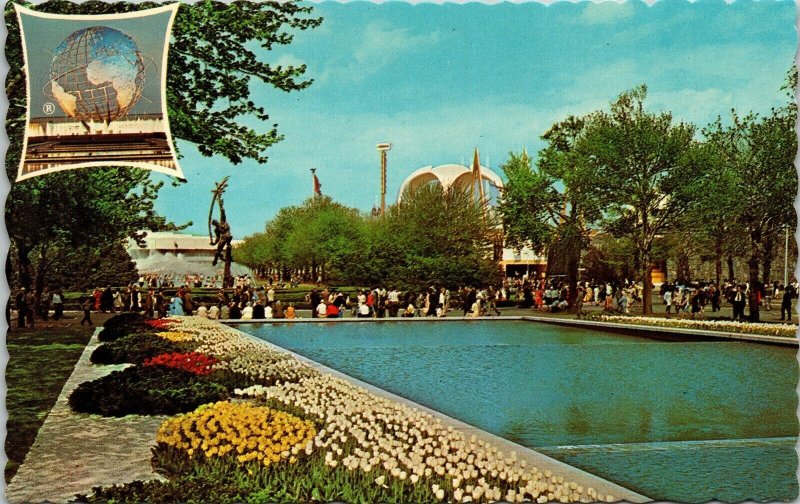 Pool Reflections Court Peace NY New York Postcard Unisphere Dexter VTG UNP  