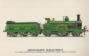 Midland Railway 2-2-2- Express Mathew Kirtley SW Johnson 33 Train Postcard