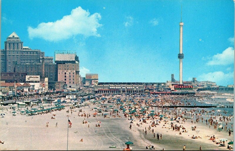 Birds Eye View Tussauos Wax Museum Beach Swimming Steel Pier VTG Postcard UNP 