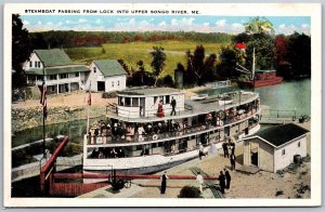 Vtg Steamboat Passing from Lock into Upper Songo River Maine ME 1910s Postcard