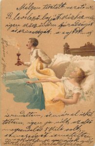 Romantic couple love romance idyll amour postcard 1900 correspondence Marosújvár