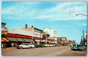 1961 Downtown Ludington Avenue Classic Cars Building Escanaba Michigan Postcard