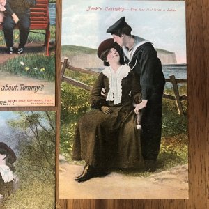 Lot Of 5 :  (4) JACK'S COURTSHIP & (1) TOMMY POSTCARD PC VINTAGE LOVE ROMANCE