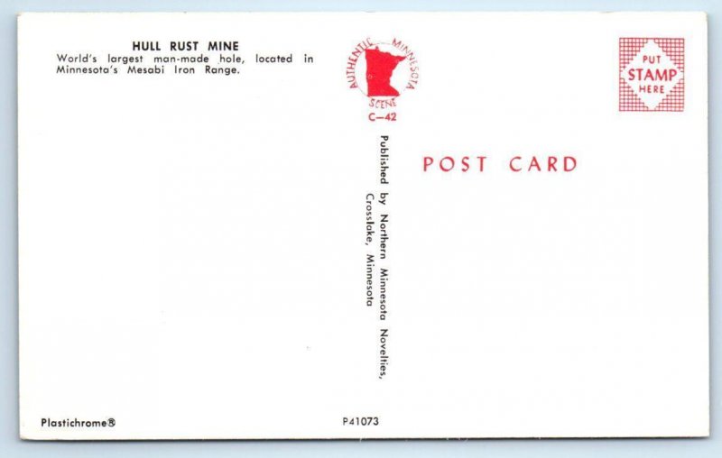 HIBBING, MN Minnesota ~ Mesabi Iron Range ~ HULL RUST MINE  c1950s Postcard