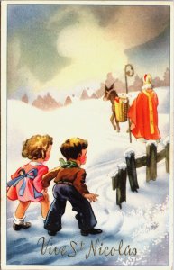 Groeten van Sint Niklaas Saint Nicolas With Donkey Vintage Postcard C101