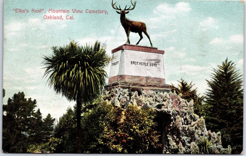 VINTAGE POSTCARD ELK'S REST MOUNTAIN VIEW CEMETERY AT OAKLAND CALIF (1910)