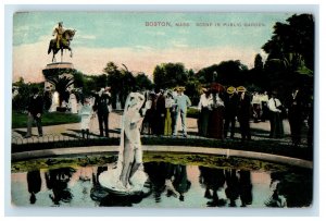 c1910's Boston Massachusetts MA, Scene In Public Garden Statue Antique Postcard