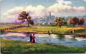 VINTAGE POSTCARD SIGNED VIEW OF LINCOLN FROM THE RIVER TUCK'S OILETTE c. 1910