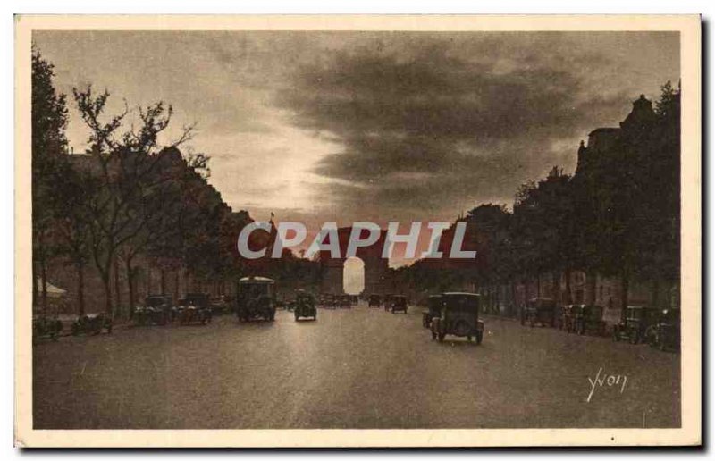Old Postcard Paris Strolling Champs Elysees