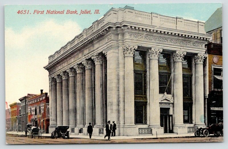 Joliet Illinois~First National Bank~Livery~National Biscuits~Vintage Cars~c1910 