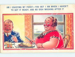 Bamforth comic BIG FAT WOMAN EATING THEIR DINNER HL3080