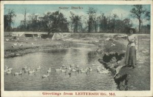 Leitersburg MD Greeting Feeding Ducks c1915 Postcard