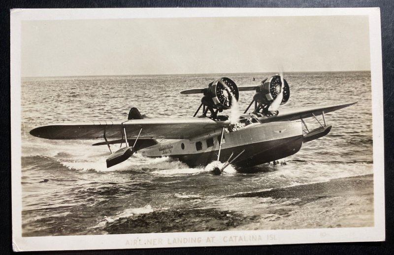 Mint England Real Picture Postcard Air Liner Sea Plane Landing Catalina Island