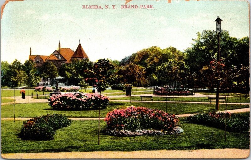 Elmira New York Brand Park Scenic Attractions Flowers DB Cancel WOB Postcard 