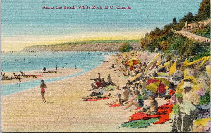 White Rock BC Along the Beach Unused Linen Postcard G30