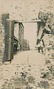 Pawtucket RI Main Street Trolley Tracks Storefronts  Real Photo Postcard