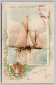 Ship~Cutter Yachts off Gravesend~Vintage Postcard 