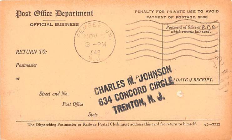 Registry Dispatch Receipt Card Mail Related 1942 