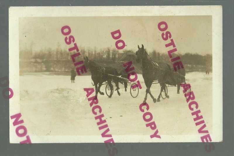 Canada RPPC c1910 HARNESS RACING Horse Race ON ICE!! Snow Lake TROTTING Trotter