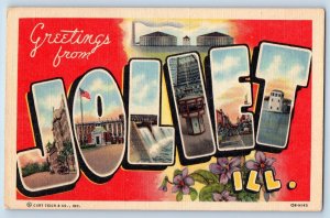 c1940's Greetings From Joliet Dam Buildings Illinois IL Correspondence Postcard