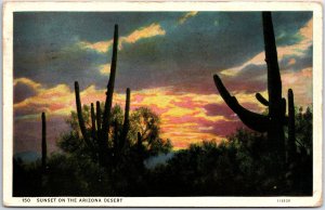 VINTAGE POSTCARD SUNSET ON THE ARIZONA DESERT POSTED FROM PHOENIX 1930