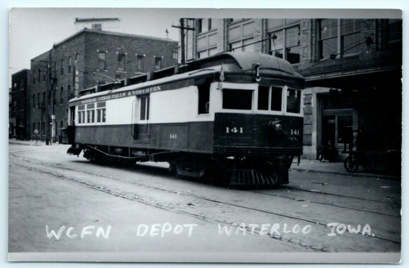 Waterloo Cedar Falls Northern WCNF Train Trolley Repro Real Photo Postcard RPPC