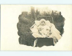 Pre-1918 rppc BABY IN ANTIQUE CARRIAGE STROLLER r6133