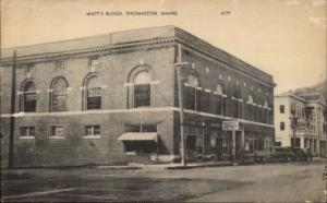 Thomaston ME Watt's Block Brackett's Drugstore c1940s Postcard