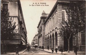 Tunisia Tunis La Rue d'Italie et la Poste Vintage Postcard C196