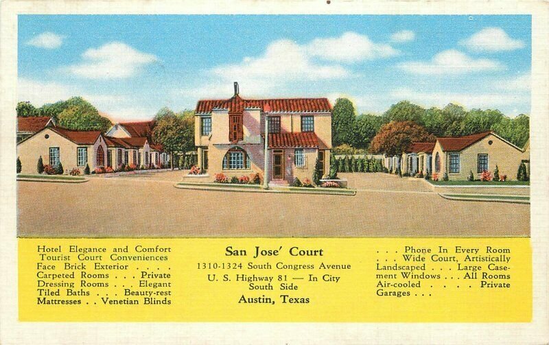 Austin Texas San Jose California roadside Kropp 1940s postcard 20-3063