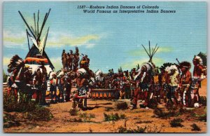 Vtg Colorado CO Koshare Indian Dancers Native American 1940s Linen Postcard