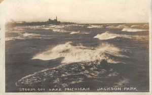 RPPC Storm On Lake Michigan, Jackson Park, Chicago, IL c1910s Vintage Postcard