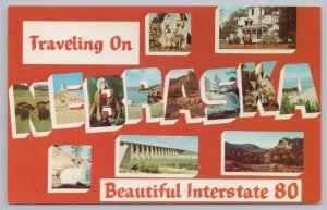 Traveling On Beautiful Interstate 80~Scenes Of Nebraska In Letters~Vintage PC