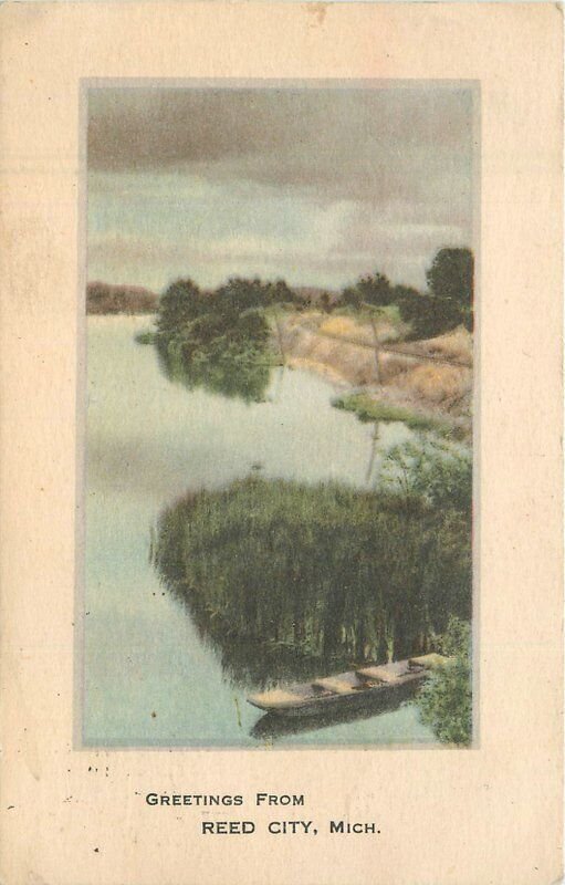 Michigan Reed City waterfront 1916 hand colored Postcard 22-6715
