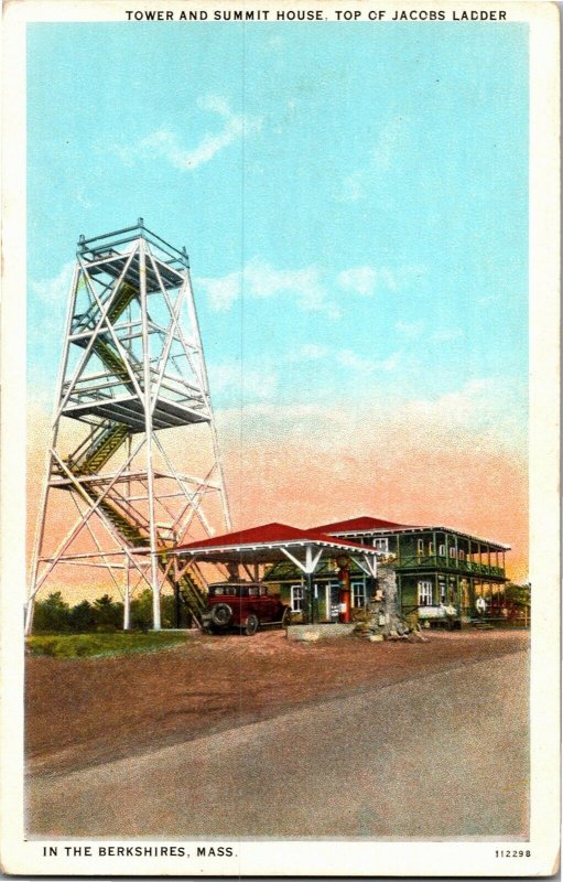 Tower and Summit House, Top of Jacob's Ladder Berkshires MA Vintage Postcard T14