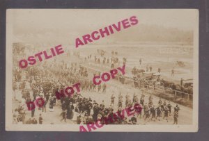 Cherryfield MAINE RPPC c1918 MARCHING BAND Fair Crowd US ARMY Uniforms ME #1