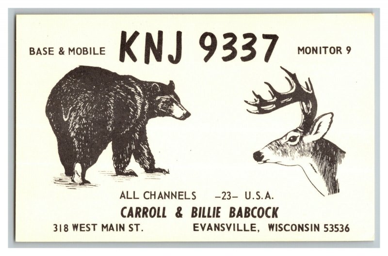 QSL Radio Card From Evansville Wisconsin KNJ 9337