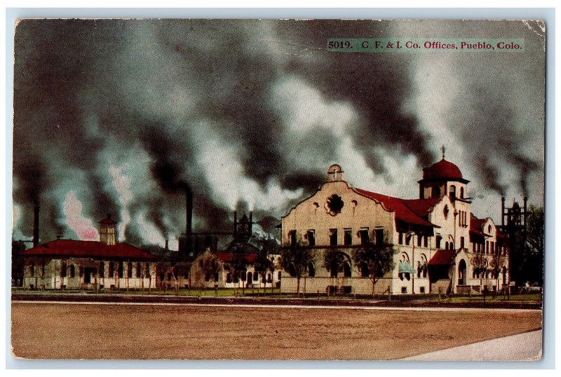 c1950 CF & I Co. Offices Smokestacks Buildings View Pueblo Colorado CO Postcard