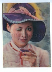 495640 Japan winky girl with an alcoholic cocktail in hat lenticular 3D postcard