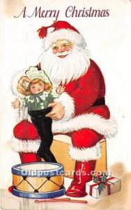 Santa Claus Christmas 1924 stains on card, crease with small tear bottom edge