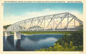 Linen Postcard Butler Memorial Bridge Hwy 421 across S. Holston Reservoir TN